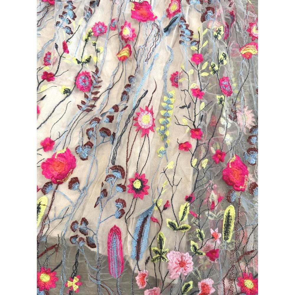 Free People Floral Embroidered Mini Dress XS Oversized Tulle Sheer Festival Boho - Picture 5 of 12